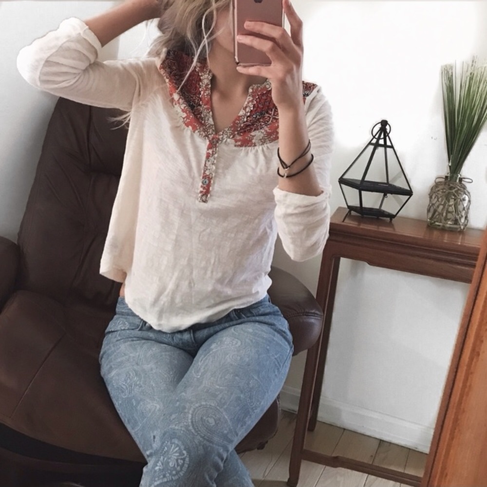 Anthropologie Floral Trim Blouse